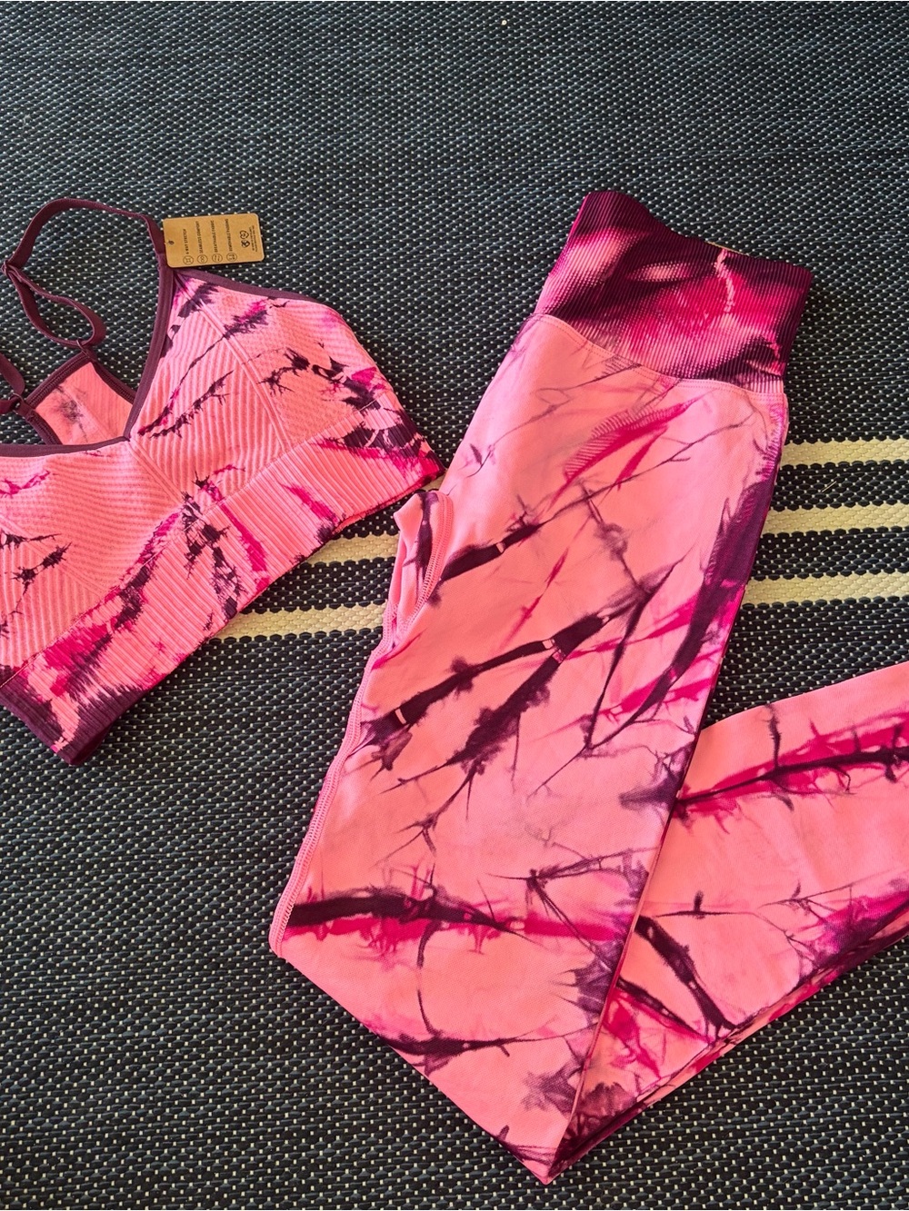 PINK Tie-Dye Seamless Sports Bra and Legging Set - Women Intimates & Sleepwear